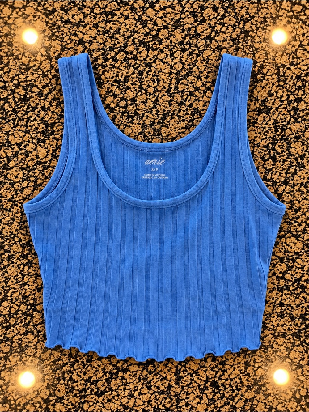 aerie Ribbed Scoop Crop Tank in Cornflower Blue